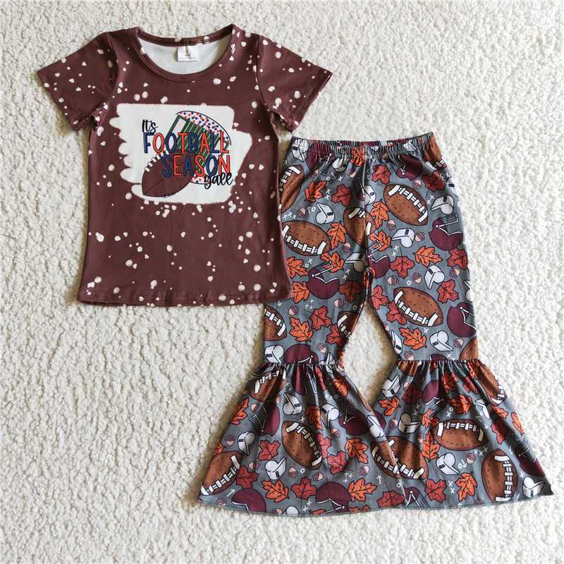 SALES NEW Baby Girls Football Season Top Fall Bell Pants Sets Infant Outfit Autumn Clothing Set