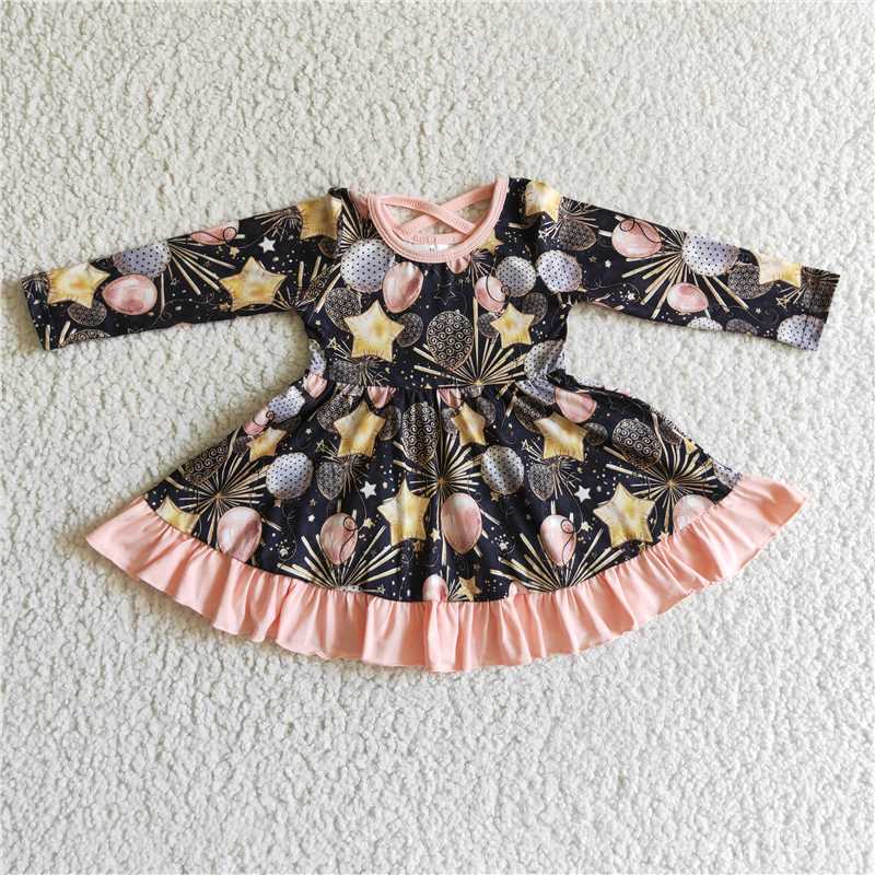 RTS NO MOQ  New Year Balloon Five-pointed Star Long Sleeve Dress-Top-Long Sleeve Suit