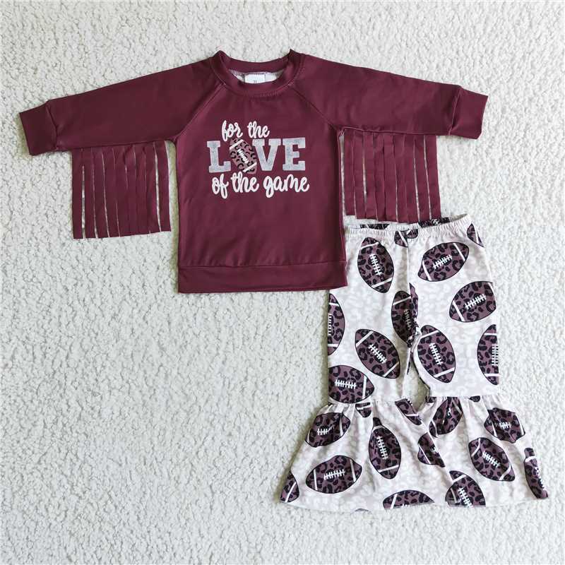 SALES  NEW Baby Girls Football Tassle Top Bell Pants Sets Adorable Outfit for Little Fans