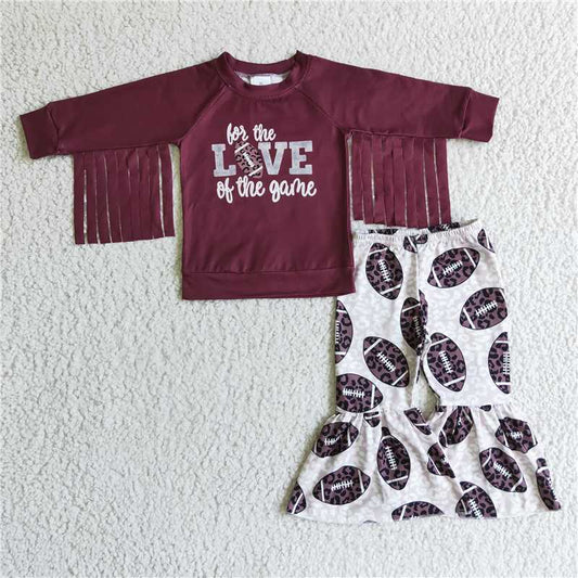 SALES  NEW Baby Girls Football Tassle Top Bell Pants Sets Adorable Outfit for Little Fans
