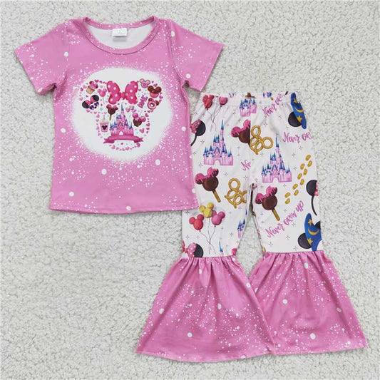 SALES NEW Baby Girls Pink Castle Top with Bell Pants Cute And Fashionable Outfit Set for Infants