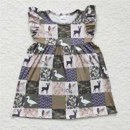 SALES NEW Baby Girls Pearl Flutter Sleeve Dress Cute Hunting Theme Girls Dress Baby Fashion Outfit Baby Clothing