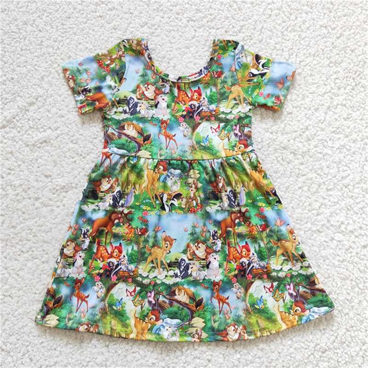 SALES NEW Baby Girls Deer Print Knee-Length Dress Cute Children's Fashion Outfit for Girls