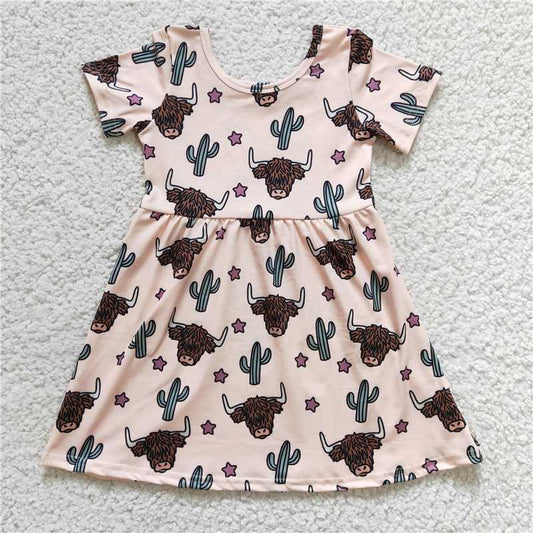 SALES NEW Baby Girls Knee-Length Dresses Cow Cactus Print Cute And Fashionable Girls Clothing