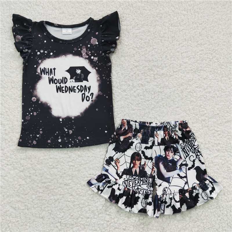 RTS NO MOQ Anime long braid girl print pattern short-sleeved shorts set & shorts skirt set