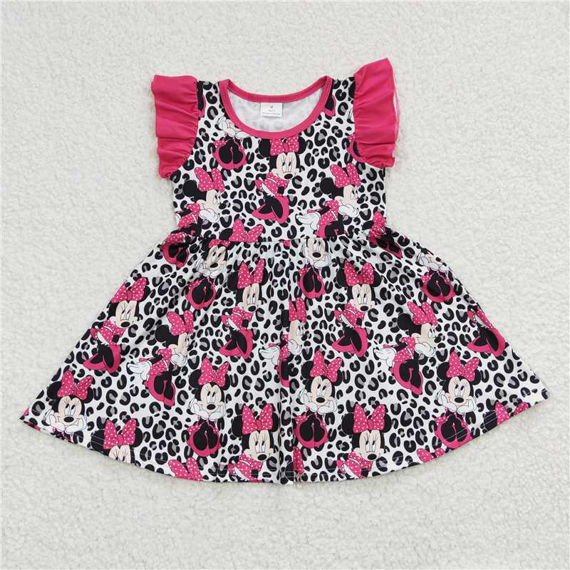 SALES NEW Baby Girls Leopard Mouse Knee-Length Dress Cute Print Dress for Little Girls