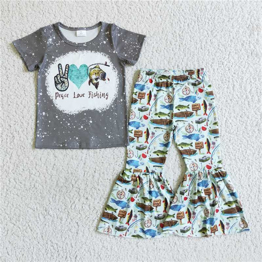 SALES NEW Baby Fishing Print Short Sleeve Shirt And Bell Pants Set Cute And Stylish Outfit for Little Ones