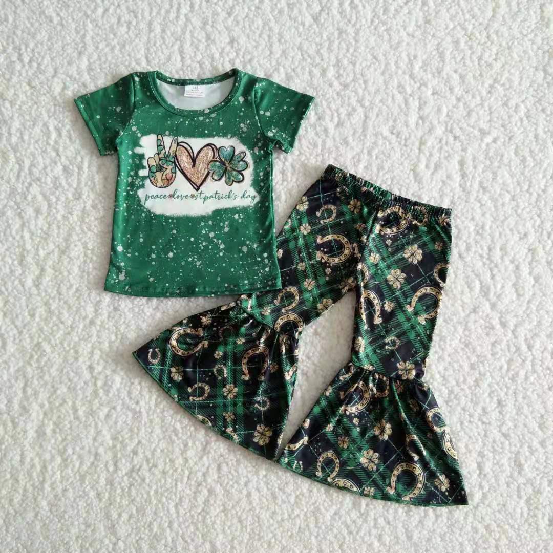 SALES NEW Baby St. Patrick Heart Quatrefoil Short Sleeve Bell Pant Sets - Cute And Comfortable Outfit for Little Ones