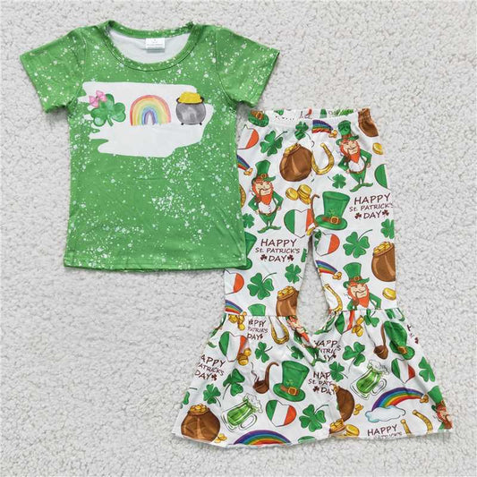 SALES NEW St Patrick Baby Girls Quatrefoil Short Sleeve Bell Pants Outfit Set Cute Set