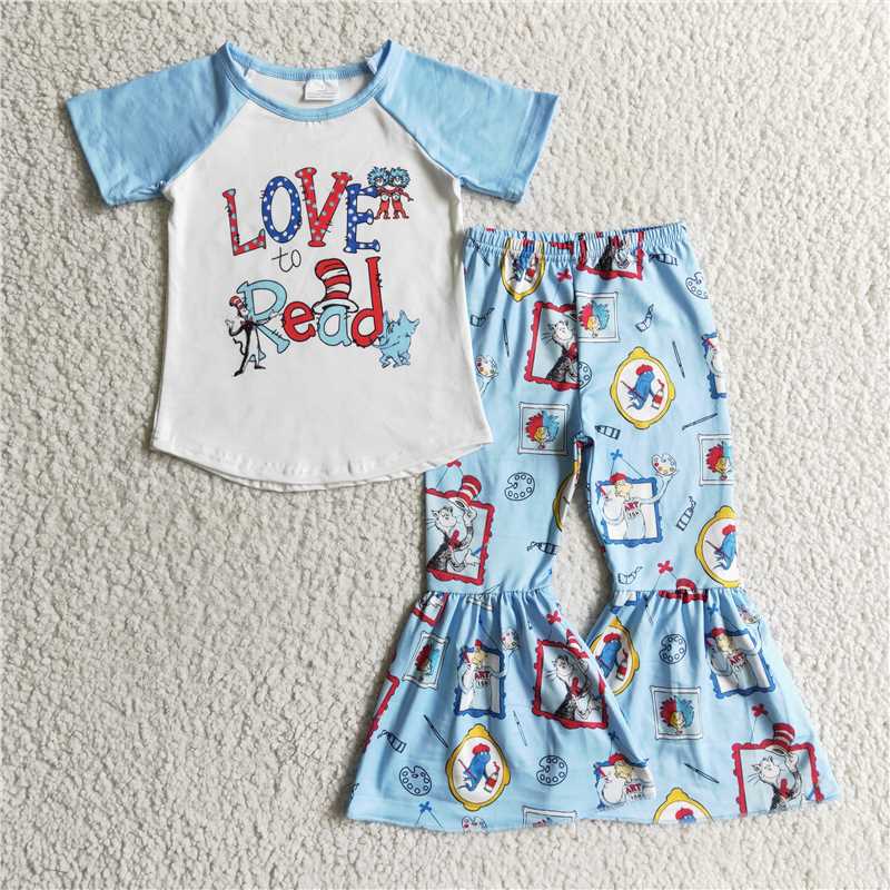 SALES NEW Baby Girl Love Read Letter Short Sleeve Bell Pant Set Cute Casual Outfit for Infants