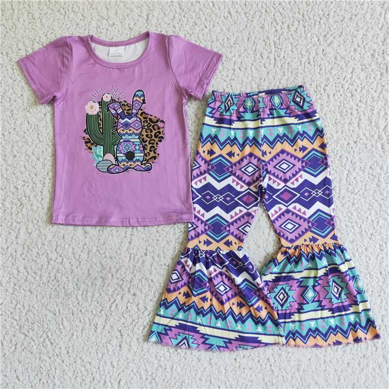SALES NEW Baby Easter Outfit Purple Cactus Rabbit Top with Diamond-Patterned Bell Set Toddler Girls' Holiday Clothes