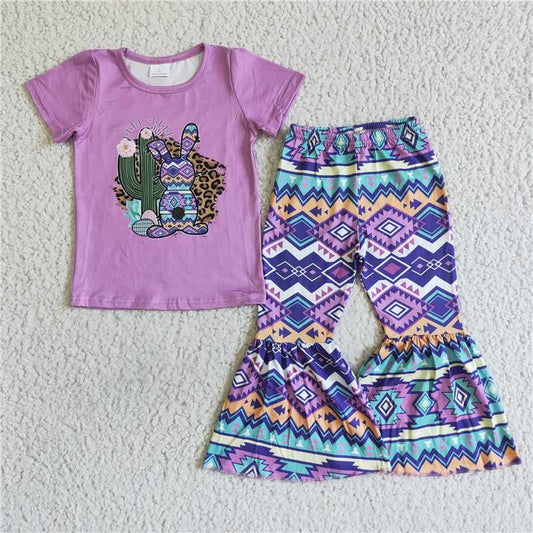 SALES NEW Baby Easter Outfit Purple Cactus Rabbit Top with Diamond-Patterned Bell Set Toddler Girls' Holiday Clothes