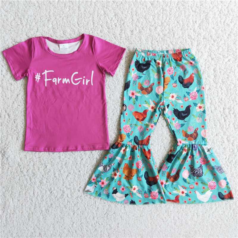 SALES NEW Baby Farm Girls Outfit Set with Chicken Top And Bell Pants Cute Themed Clothing for Infants