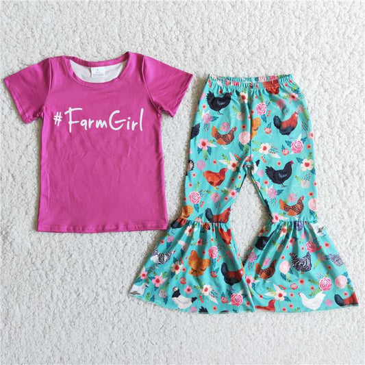 SALES NEW Baby Farm Girls Outfit Set with Chicken Top And Bell Pants Cute Themed Clothing for Infants