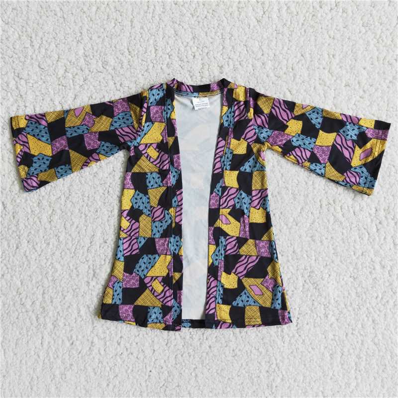 RTS NO MOQ GT0042 Girls' long-sleeved cardigan with ghost flower and bat pattern
