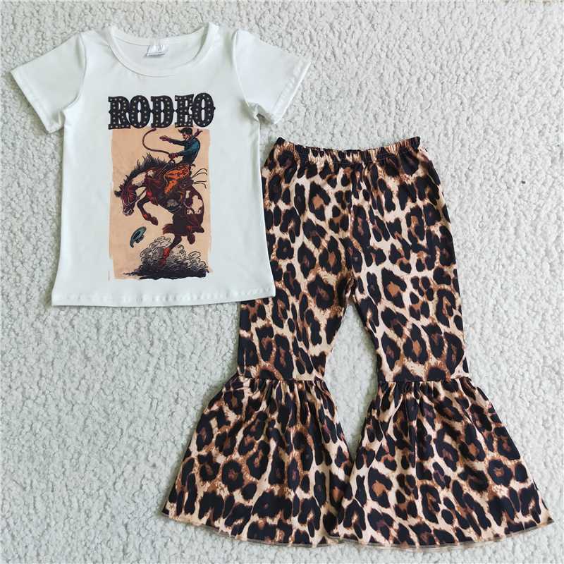 SALES NEW Baby Girls Leopard Pattern Top with Bell Bottom Pants Set Cute Outfit for Infants