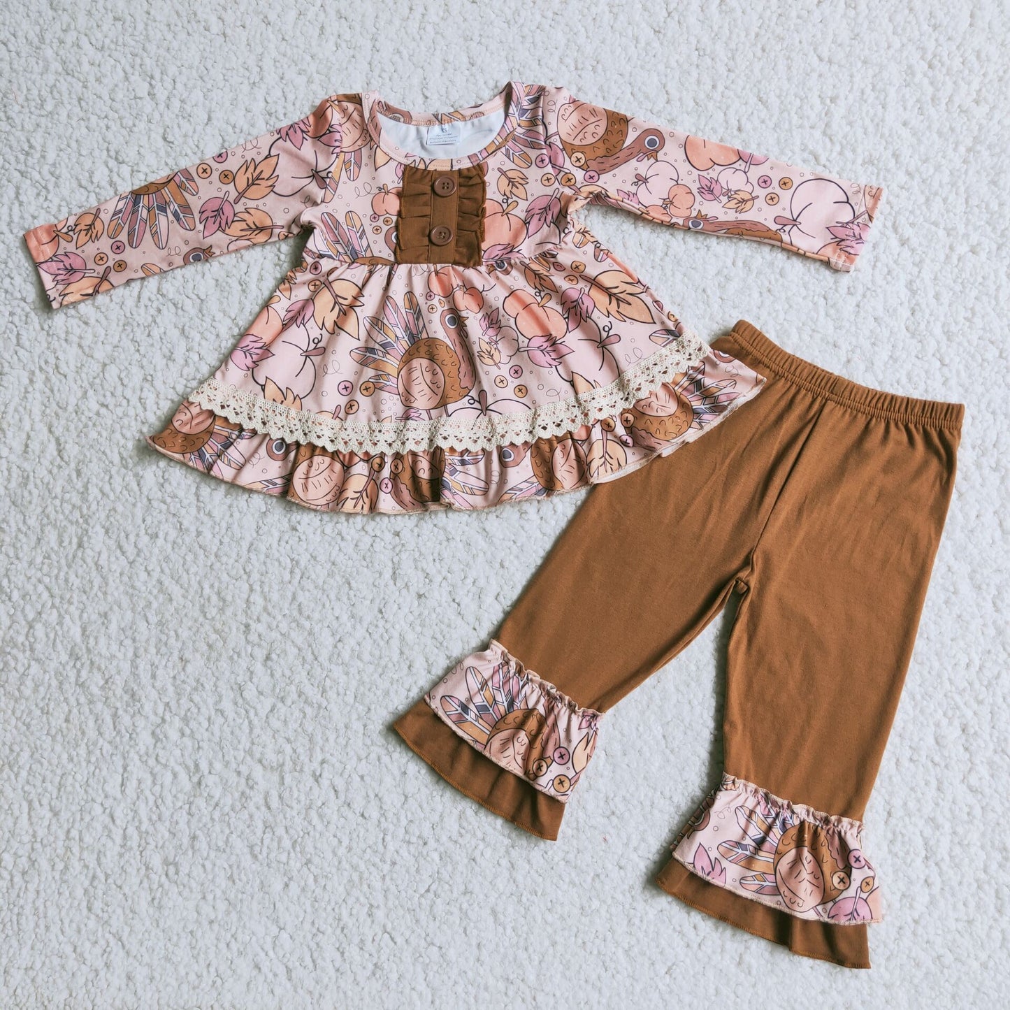 RTS NO MOQ Turkey Thanksgiving Long Sleeve Pants Set Romper Matching Clothes