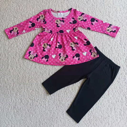 6 B1-1 Kids Girls Pink Long Sleeve Tunic Top Elastic High Waist Leggings Set