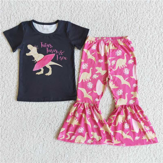 SALES NEW Girls Black Short-Sleeve Print Bell Pant Set Cute And Fashionable Outfit for Young Girls