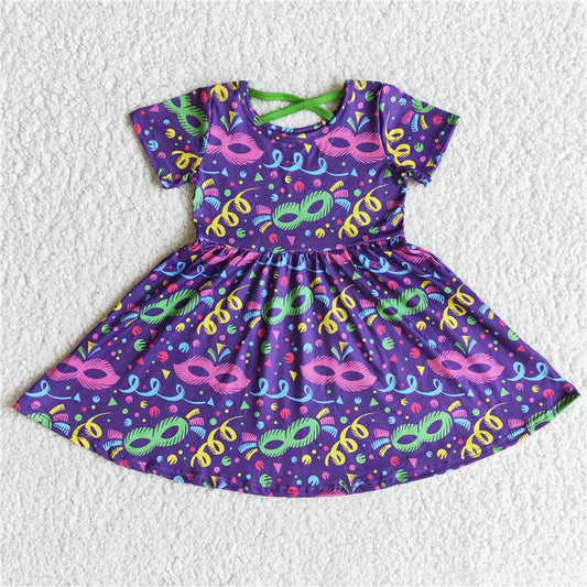 SALES NEW Mardi Gras Themed Baby Girls Dress Twirl Dresses for Girls Infant Clothing Purple Baby Girl's  Dress