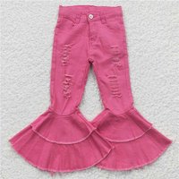 RTS NO MOQ Sibling Baby Girls Pink denim pants distressed baby girls jeans