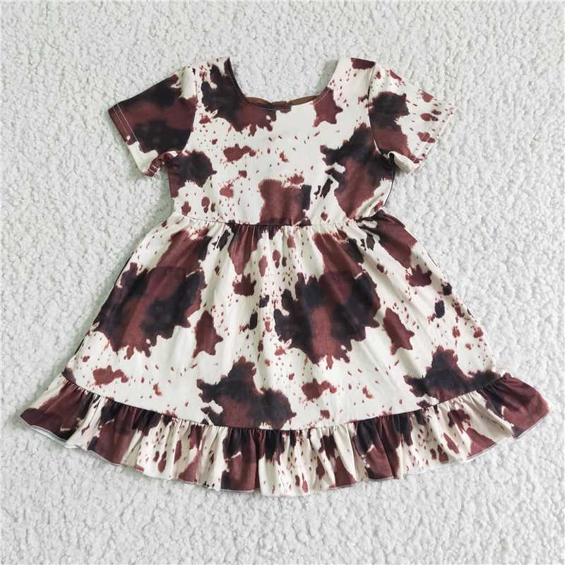 SALES NEW Baby Girls Summer Knee-Length Dress Cow Print Bow Detailing Cute And Fashionable Girls Clothing