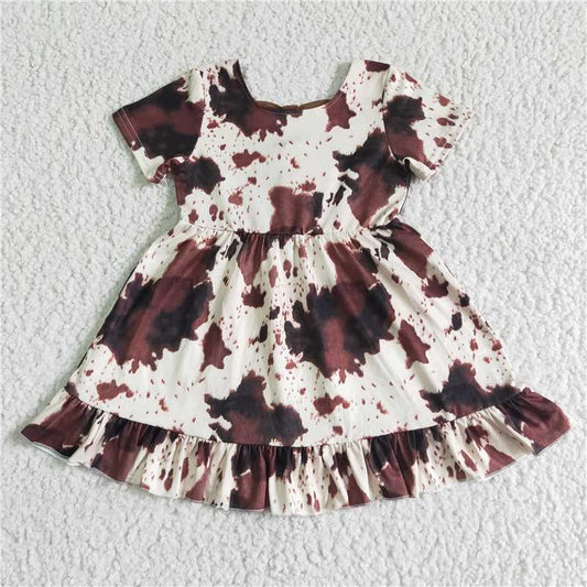 SALES NEW Baby Girls Summer Knee-Length Dress Cow Print Bow Detailing Cute And Fashionable Girls Clothing