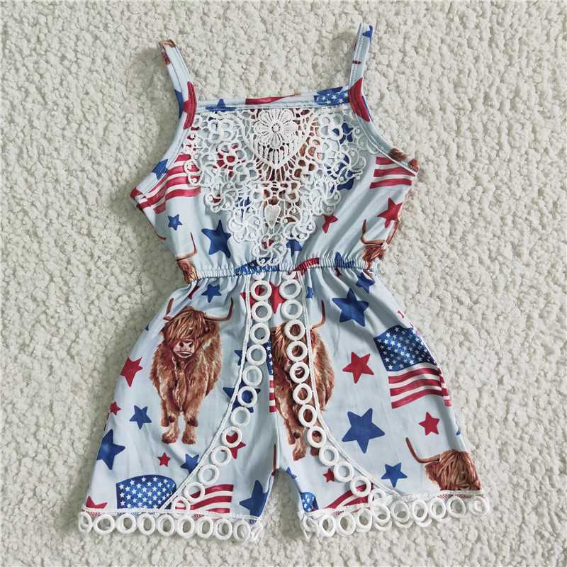 SALES NEW Baby Girls 4th of July Cow Jumpsuits Cute Themed Outfit for Baby Girls Celebration Wear