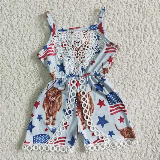 SALES NEW Baby Girls 4th of July Cow Jumpsuits Cute Themed Outfit for Baby Girls Celebration Wear