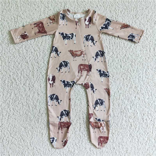 SALES  NEW  Baby kids long sleeve fall cow zip footie western rompers
