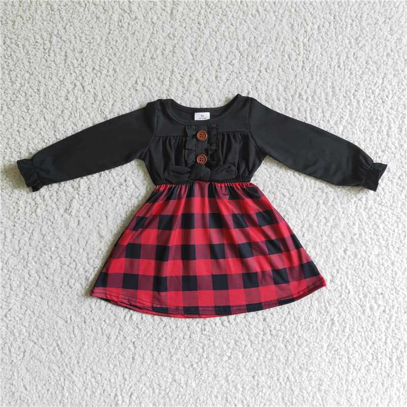 SALES  NEW Baby Girls Plaid Christmas Dresses Black Red Checked Holiday Outfits for Infants Toddler Kids
