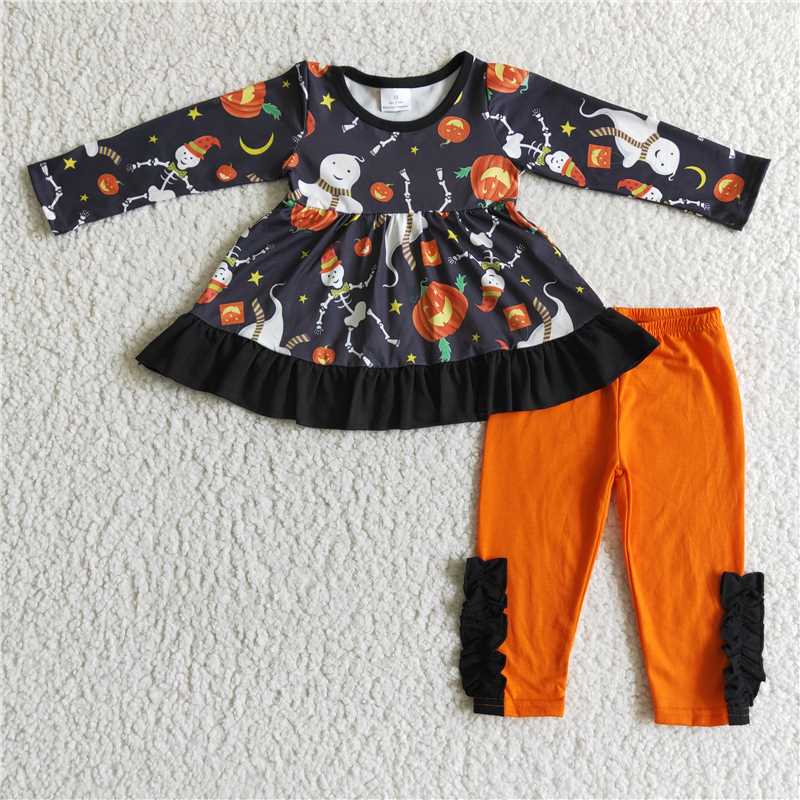 SALES  NEW  Baby girls Halloween ghost orange pants clothes sets