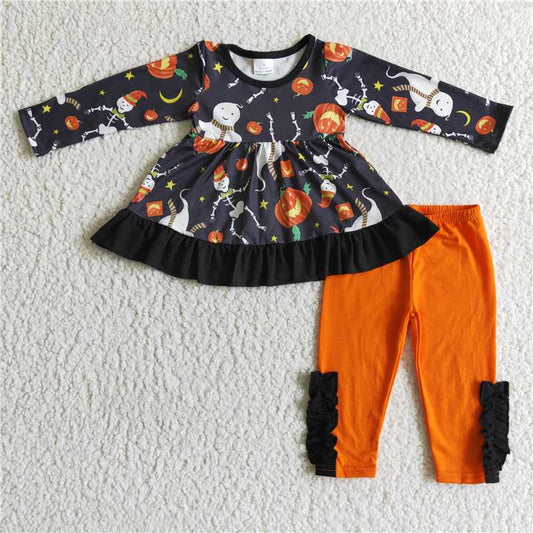 SALES  NEW  Baby girls Halloween ghost orange pants clothes sets