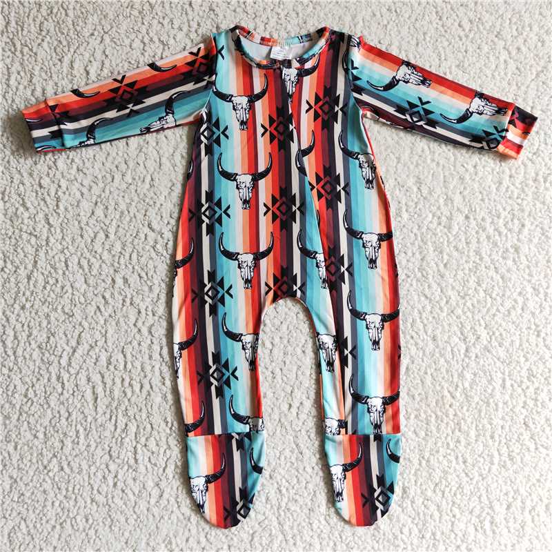 SALES  NEW  Baby kids western cow skull zip rompers