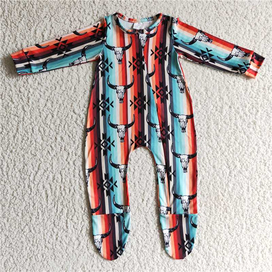 SALES  NEW  Baby kids western cow skull zip rompers