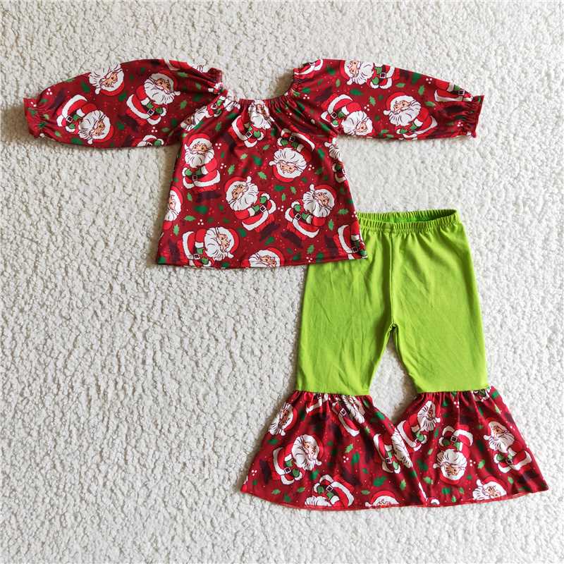 SALES  NEW   Baby Girls Christmas red santa top pants clothes sets