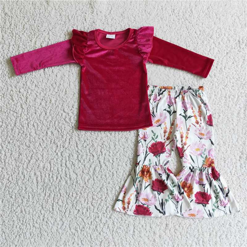 SALES  NEW Baby Girls Long Sleeve Top And Pants Outfit Set with Flower Design for Fall Season