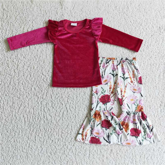 SALES  NEW Baby Girls Long Sleeve Top And Pants Outfit Set with Flower Design for Fall Season