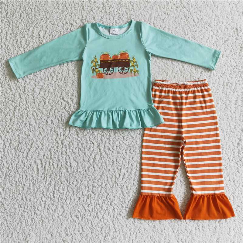 SALES  NEW  Baby girls pumpkin tractor ruffle clothes sets