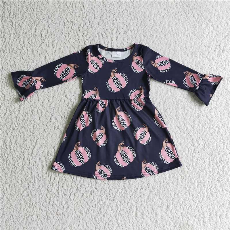 SALES  NEW Baby Girls Pink Pumpkin Knee-Length Dress Cute Children's Clothing for Girls Toddler Kids' Outfit with Knee-Length Pink Pumpkin Design