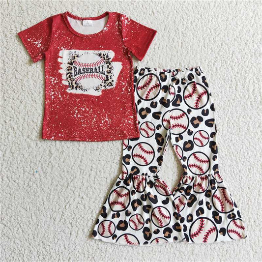 SALES NEW Baby Girls Red Baseball Top And Bell Pants Outfit Set Cute Casual Clothing Combo for Infants
