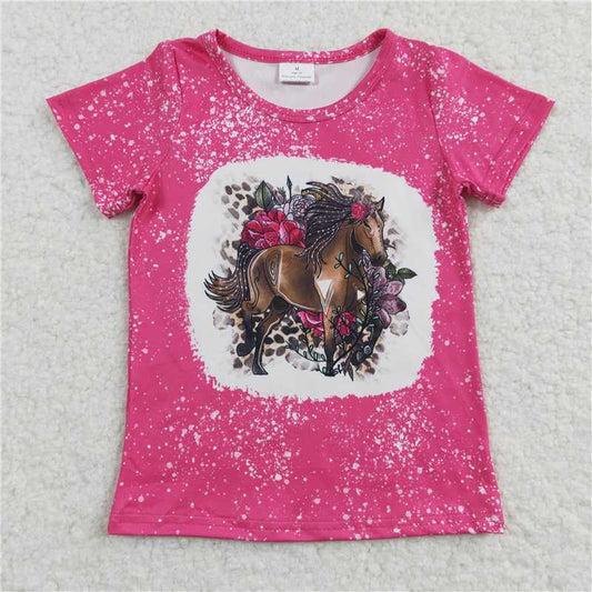 SALES NEW Baby Girls Hot Pink Horse Western Short Sleeve Shirt Tops Outfit for Little Girls