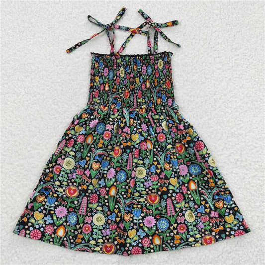 SALES  NEW Baby Girls Colorful Flowers Knee-Length Elastic Dresses Cute Children's Clothing Soft Material Baby Girls Outfits