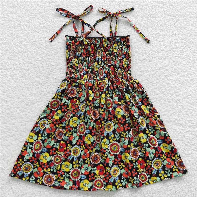 SALES  NEW Baby Girls Elastic Knee-Length Dress with Black Flowers Cute Baby Girl Dress for Special Occasions Infant Clothing