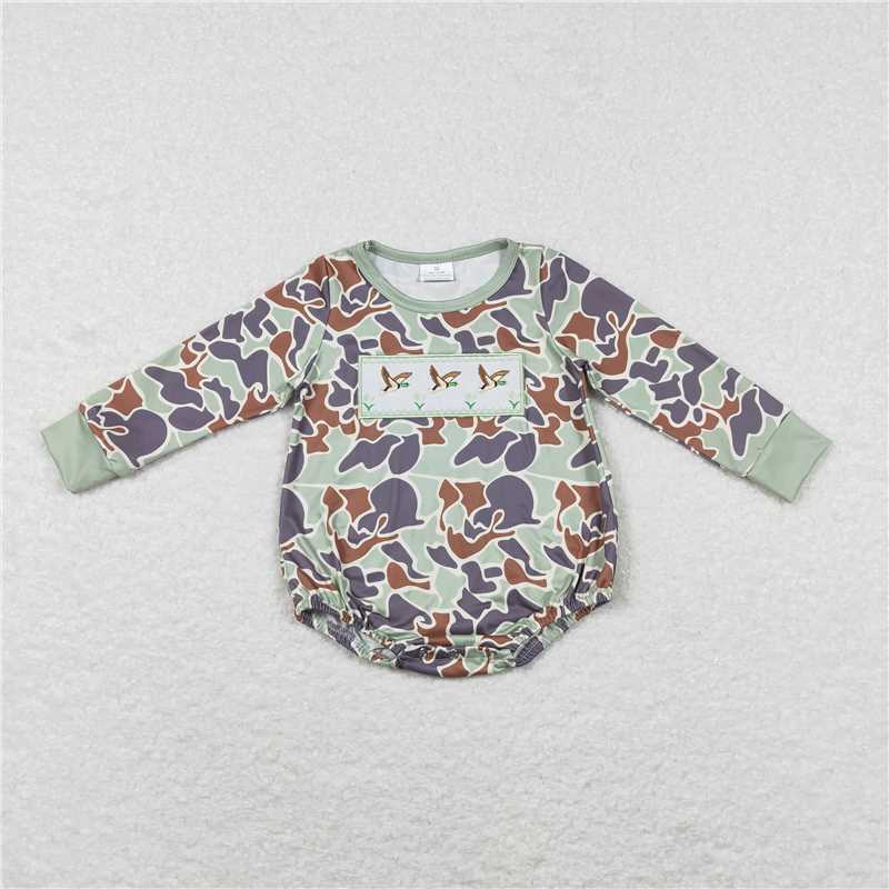 RTS NO MOQ Sibling baby boy clothes Embroidered duck camouflage Long Sleeve Top & Climbing Suit