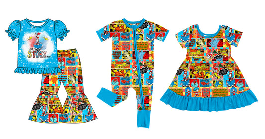 12.4 custom each style moq 5eta 4-6week Sibling Sister dr seuss baby girl sets and dress and rompers match family design