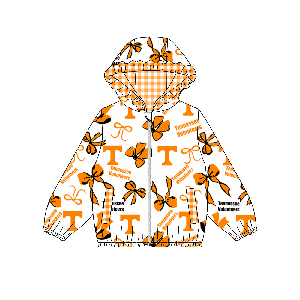custom moq 5 mix size XFC070902 Baby Girls Bow  Pocket Zip Team Hoodie Long Sleeve Top