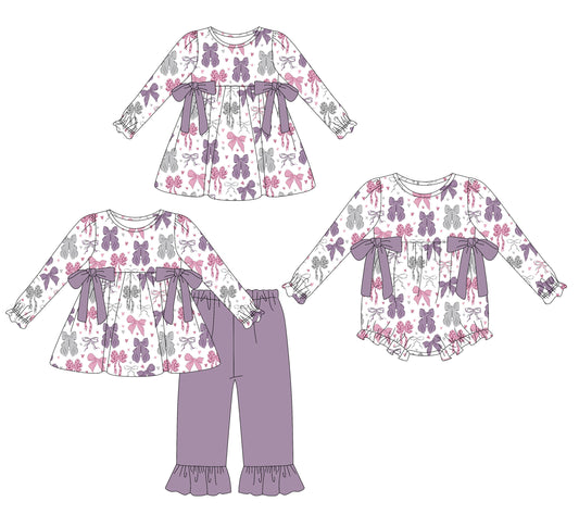 25.9.24 custom each style moq 8 eta 6-8week Sibling Sisters bow baby girl long sleeve pants sets and dress and rompers match family design