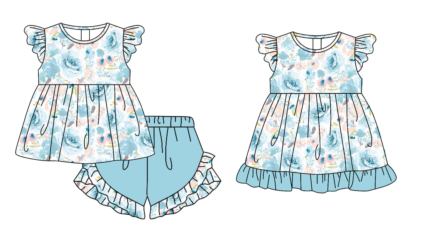 25.11.17 custom each style moq 5 eta 6-8week Sibling Sister floral baby girl short sleeve shorts sets and dress match design