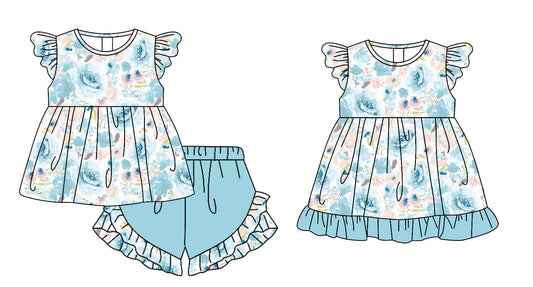 25.11.17 custom each style moq 5 eta 6-8week Sibling Sister floral baby girl short sleeve shorts sets and dress match design